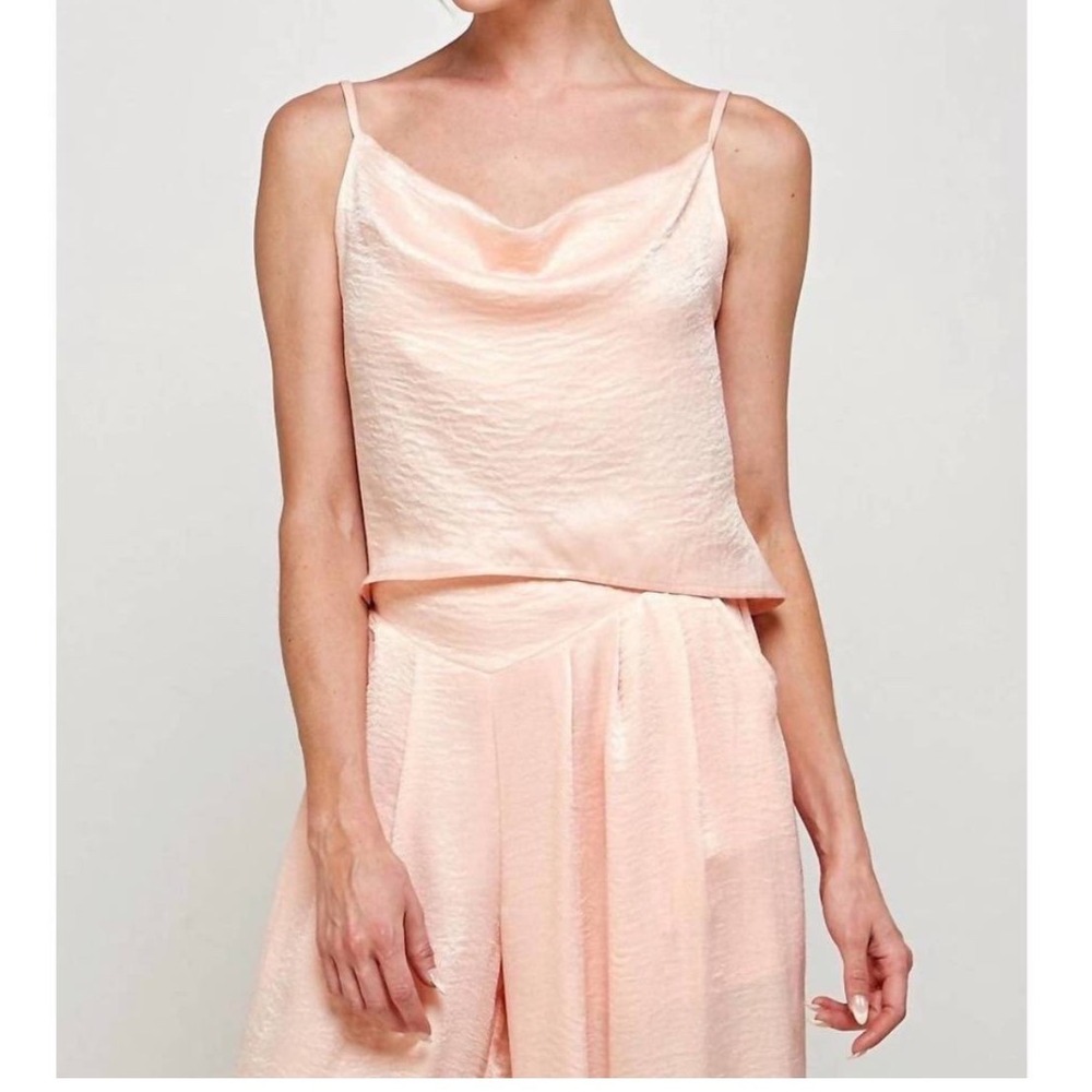 Caramela Peach Satin Cowl Neck Cami Top Hammered Texture Medium CT3076Ssatin